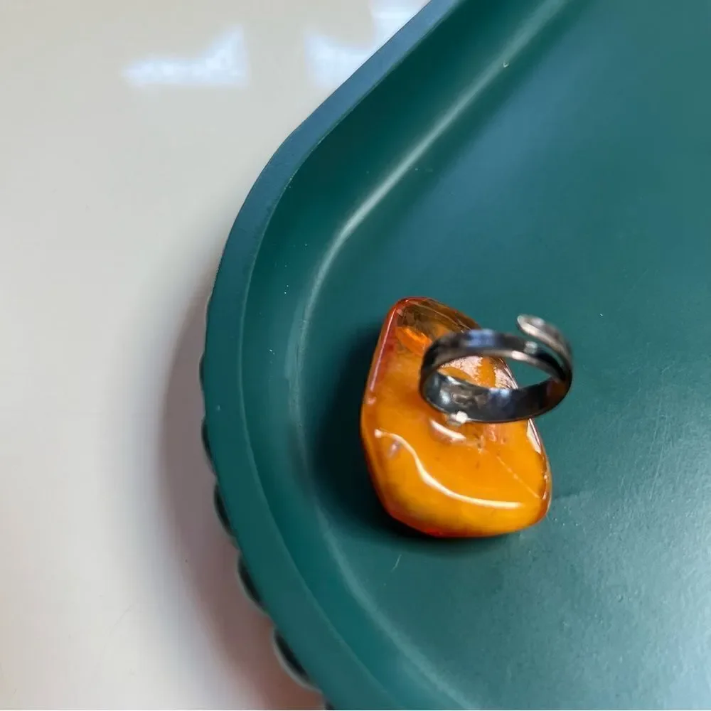 Vintage Baltic Amber Modernist Design Oversized Statement Ring Adjustable Band